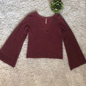 Free People Burgundy Top with Bell Sleeves